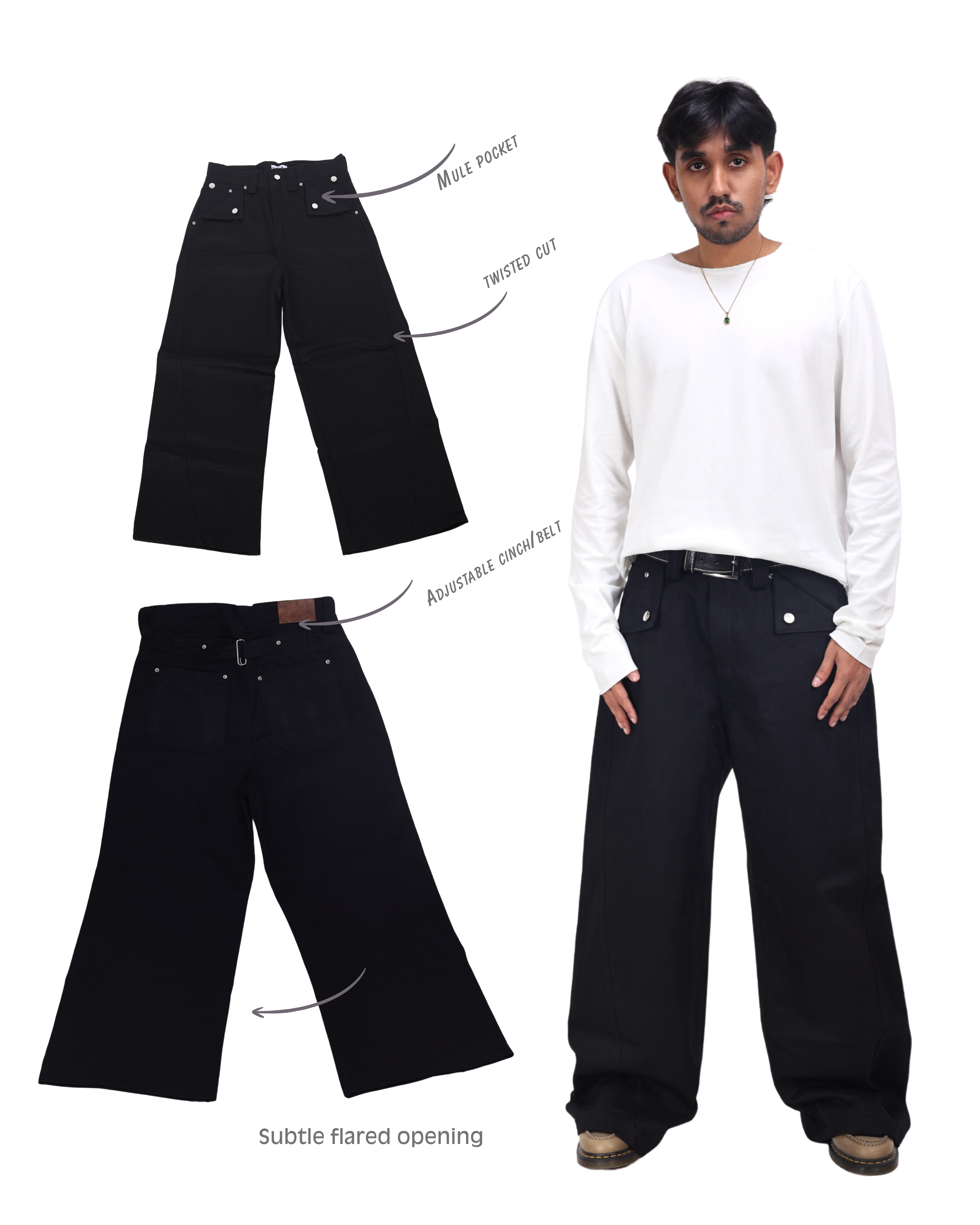 14 OZ twisted cut Jet Black Jeans