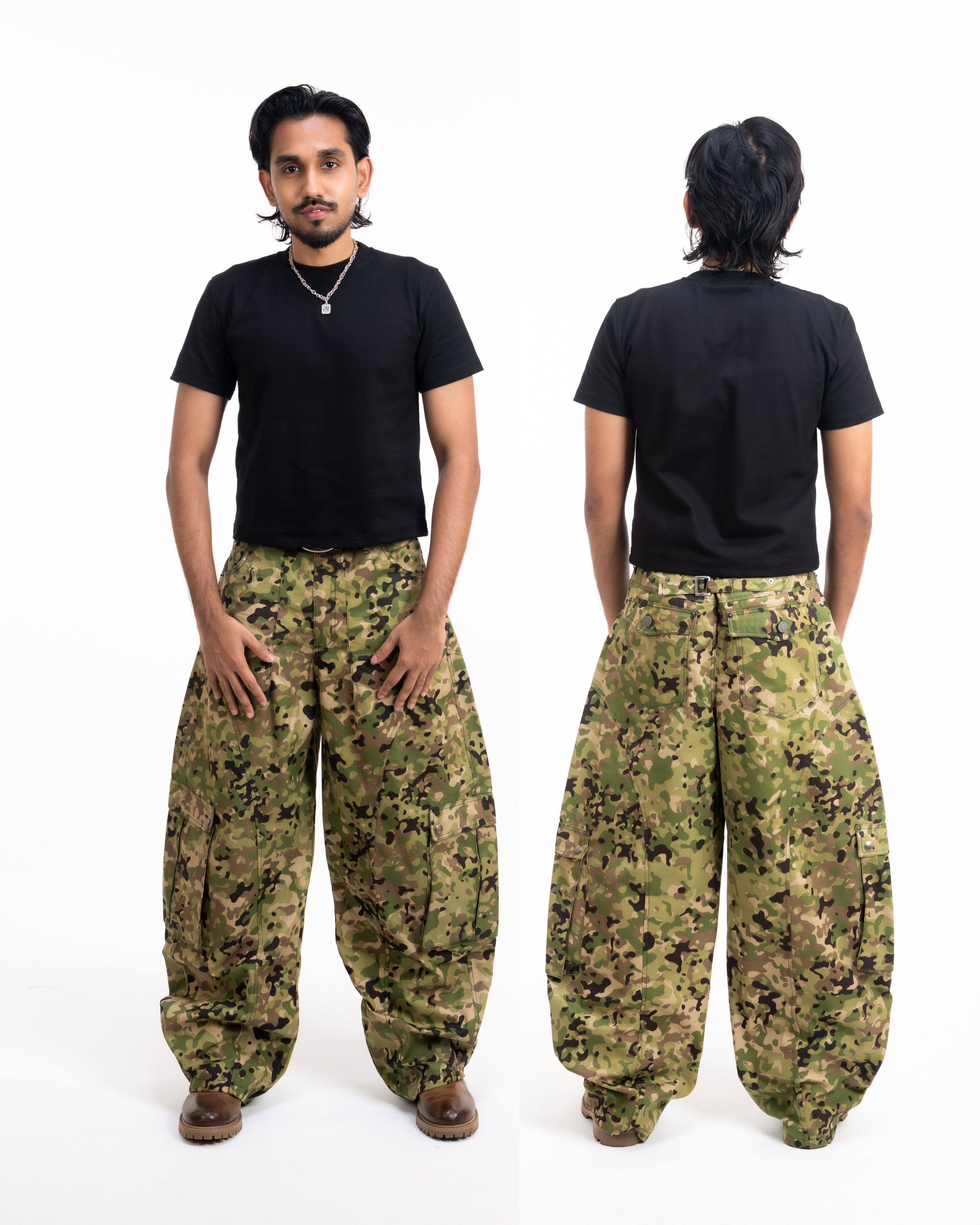 6 pocket Forest Camo Cargo pant in C shape